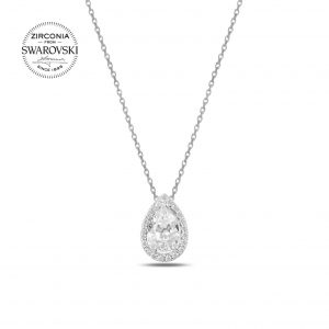 Swarovski Zirconia Taşlı Damla Gümüş Kolye, Hayalet Kolyeler Rodyum Kaplama 925 ayar gümüştür.