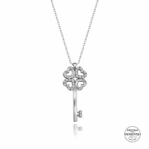 Swarovski Zirconia Taşlı Anahtar Gümüş Kolye, Kolye Rodyum Kaplama 925 Ayar Gümüştür.