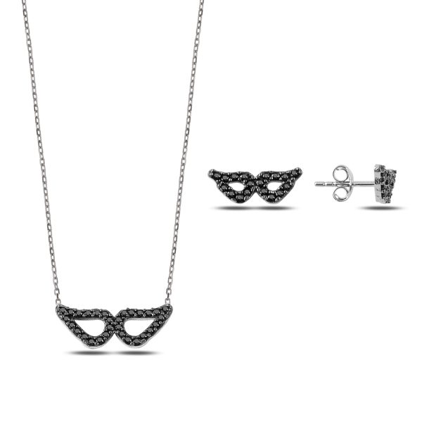 Kanat Siyah Zirkon Taşlı Set