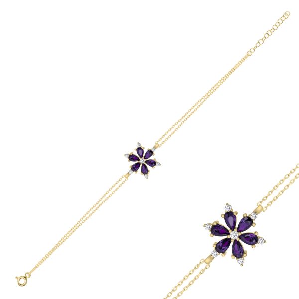 Lotus Çiçeği Ametist Zirkon Taşlı Bileklik - Görsel 3