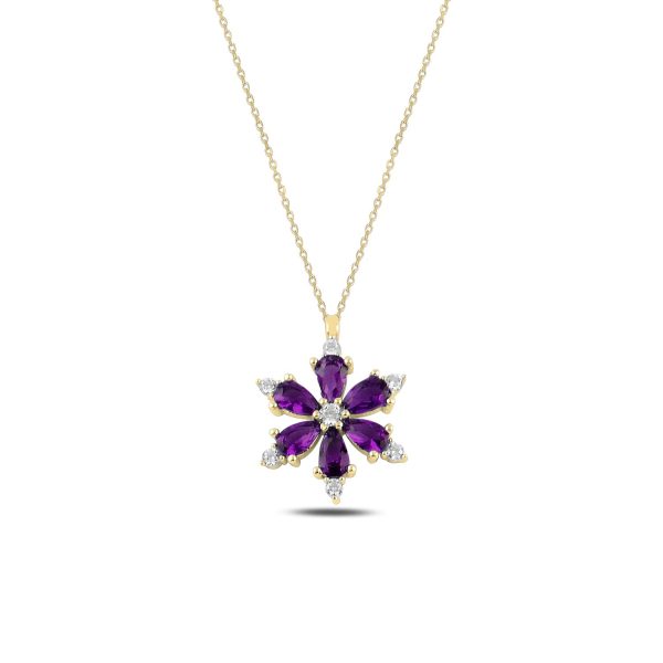 Lotus Çiçeği Ametist Zirkon Taşlı Kolye - Görsel 3
