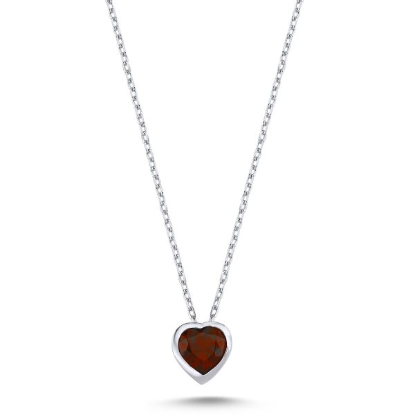 Tektaş Kalp Garnet Zirkon Taşlı Kolye