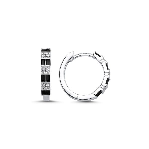 18mm Baget Siyah Zirkon Taşlı Halka Küpe