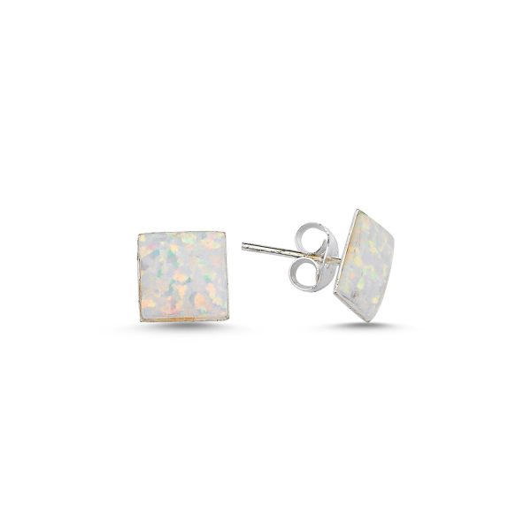 7,5mm Kare Beyaz Opal Küpe
