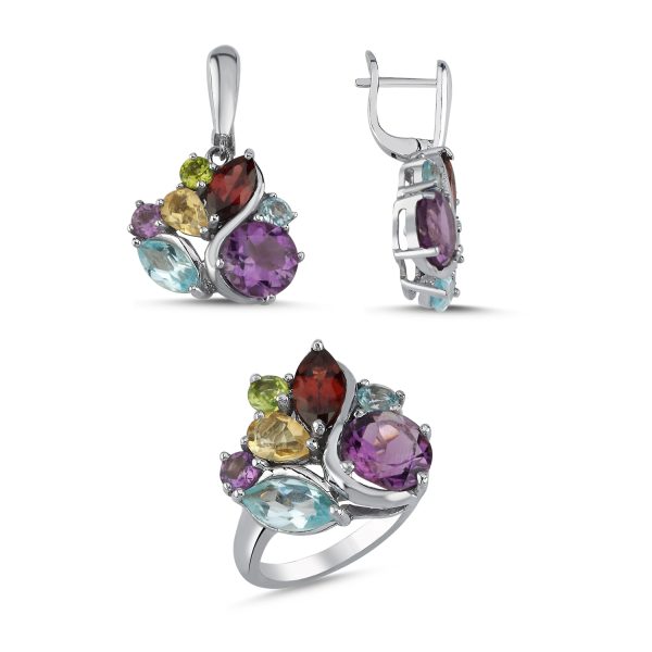 Peridot, Garnet, Sitrin, Akuamarin & Ametist Taşlı Set