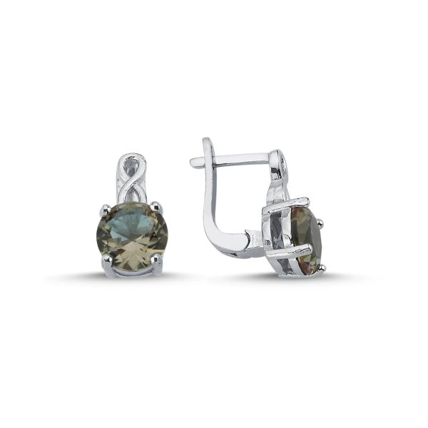 8mm Yuvarlak Sultanit & Zirkon Taşlı Sonsuzluk Küpe